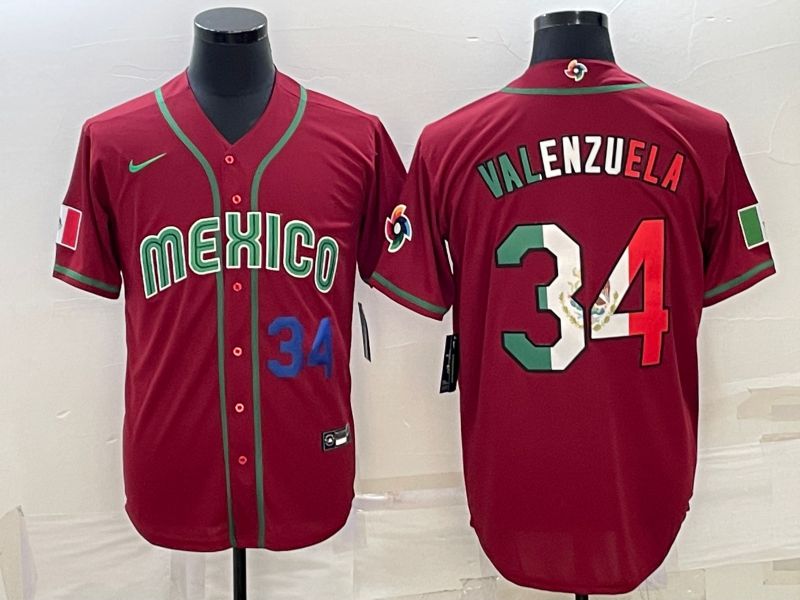 Men 2023 World Cub Mexico #34 Valenzuela Red Nike MLB Jersey->more jerseys->MLB Jersey